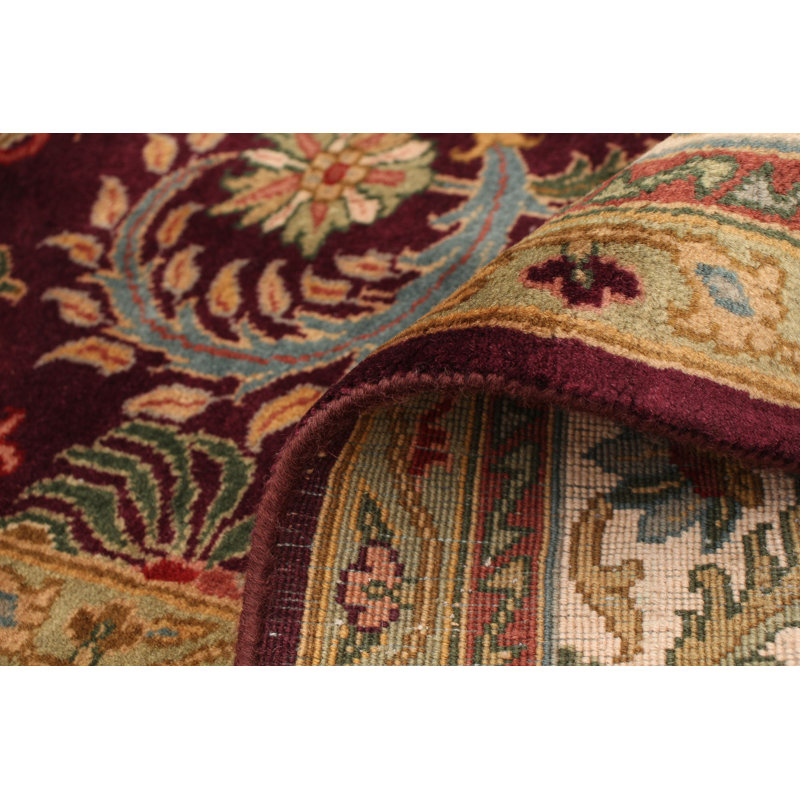 Tapis bourgogne / beige en laine noué à la main Mancheer