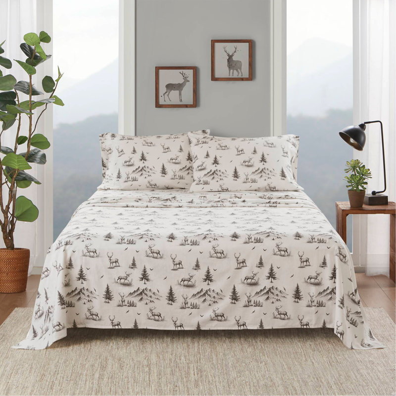 Sheet Set Gray Deer Toile, Queen Bedspread + 3 Additional Pieces
