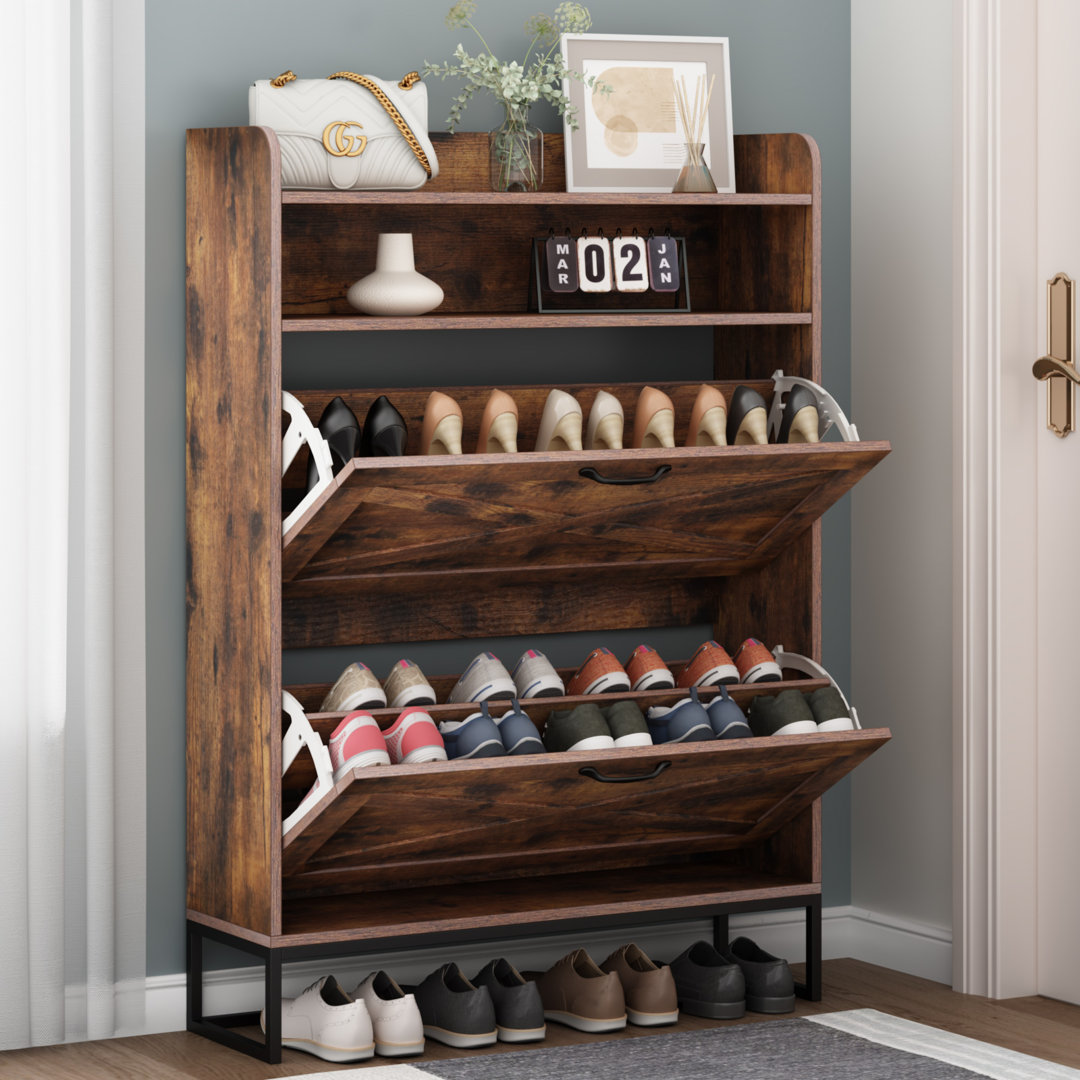 Shoe Storage Cabinet, Freestanding Tipping Bucket Shoe Storage Cabinet with 2 Flip Drawers 17 Stories 