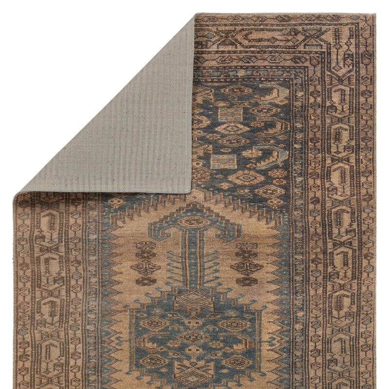 Machine Washable Oriental Machine Woven Polyester Area Rug in Brown/Blue, Rectangle 4' x 6'