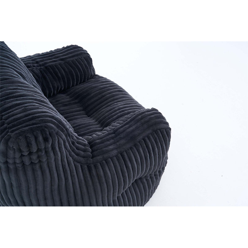 Corduroy Bean Bag Chair with Memory Sponge Fill for Ultimate Comfort and Support, Black Corduroy
