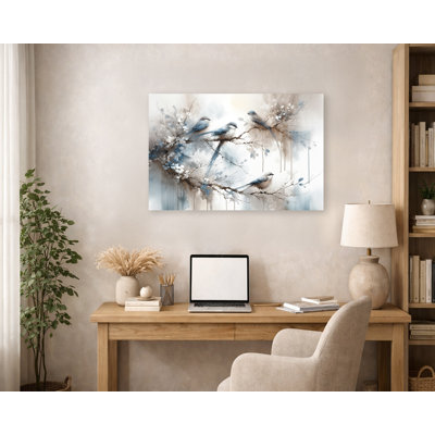 Serene Moments: Watercolor Birds Wrapped Canvas on Canvas
