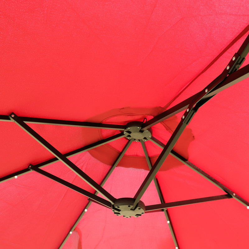 Parasol de patio extérieur double 15X9pi avec base - rouge. Très grand abat-jour pour la cour, la plage. Auvent, construction, manivelle facile, marché de l'évent et grand jardin, piscine.