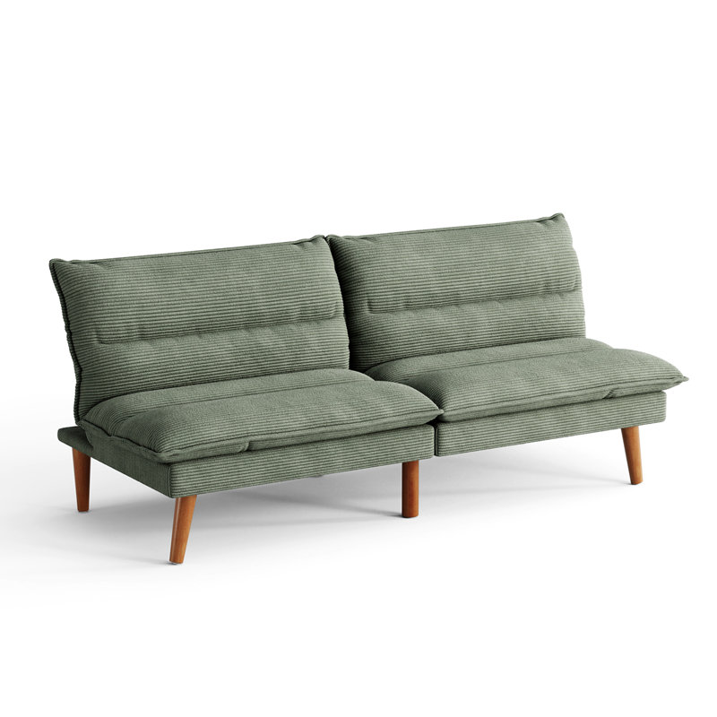  Torrence 71'' Upholstered Channel Tufted Corduroy Convertible Futon, Green Corduroy