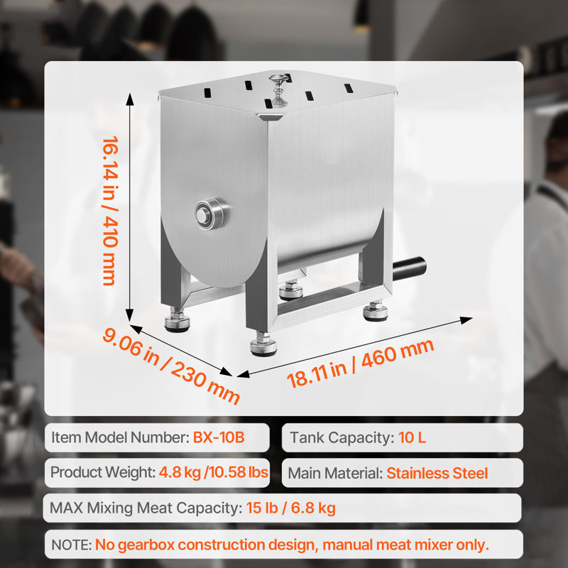 Manual Meat Mixer Machine with Fixed Tank, 16.14" H x 18.11" W
