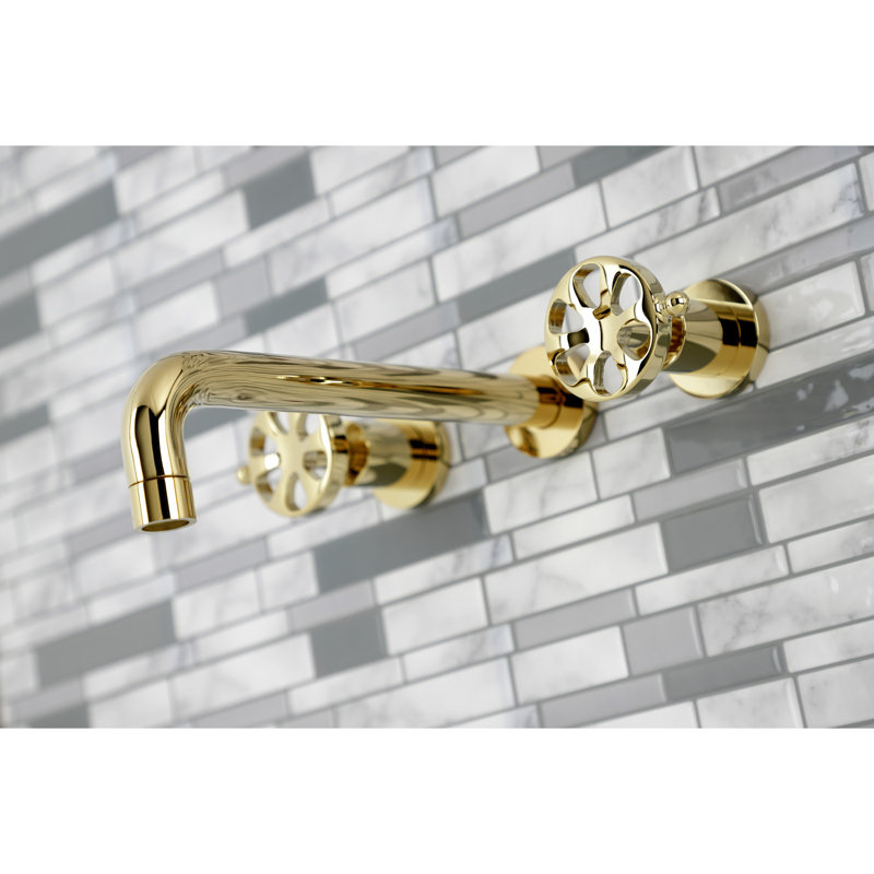 Kingston Brass Belknap Two-Handle 3-Hole Wall Mount Roman Tub Faucet, Polished Brass