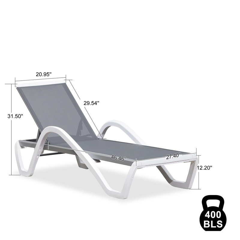 Allenmichael Reclining Single Chaise Lounge with Premium PVC-coated polyester Fabric and Armrest, Light Gray