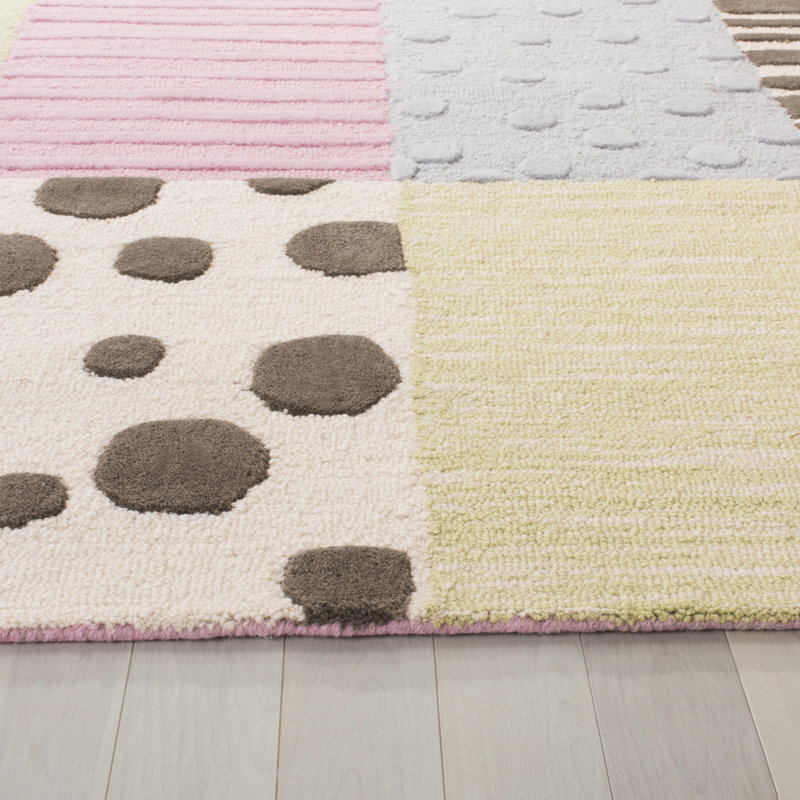 Tapis bleu / rose touffeté à la main à motif géométrique Kruetzen, Rectangle 2 pi x 3 pi