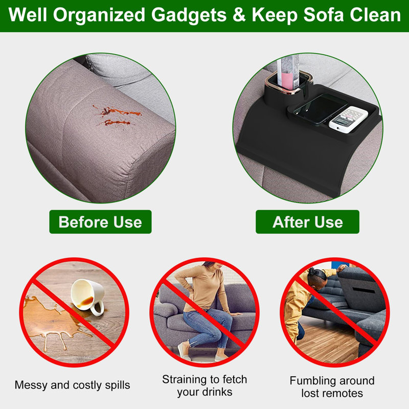 Couch Arm Cup Holder Tray Anti-spill Anti-slip Silicone Armrest Remote Snack Organizer for Coffee