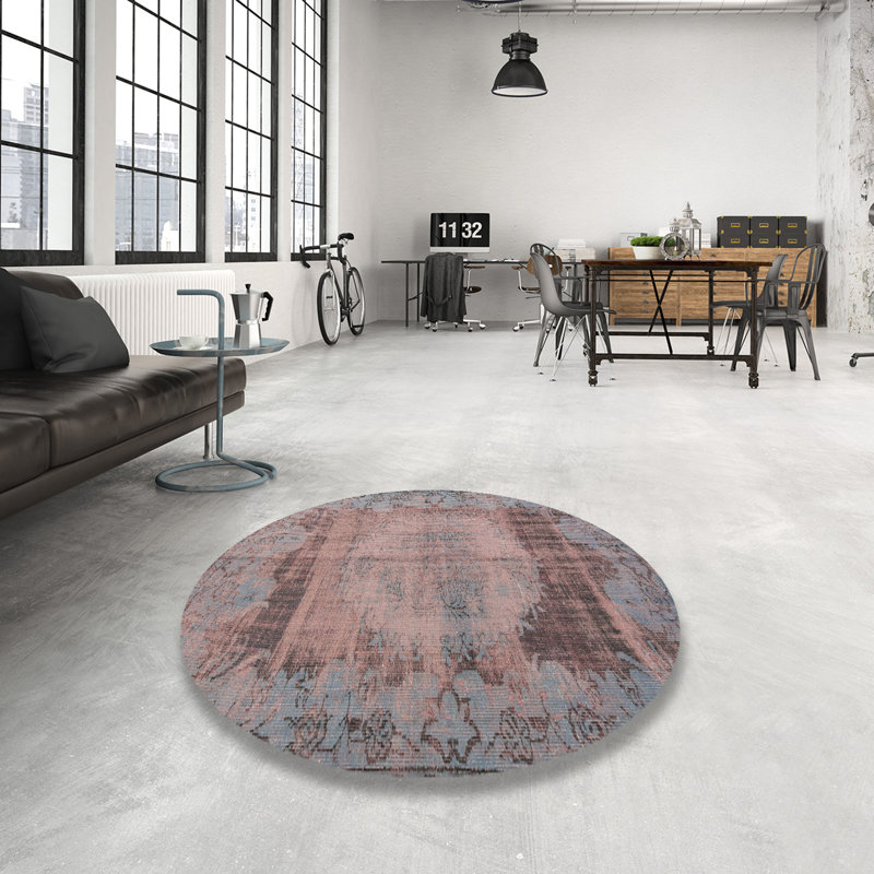 Laine Tapis décoratif bleu marine de style oriental, Rond 6 pi