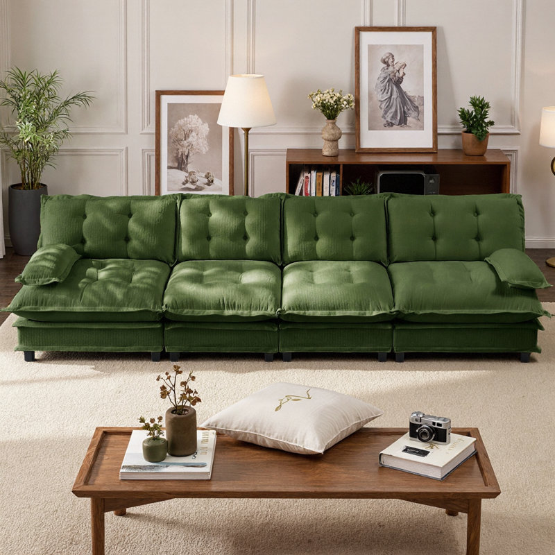 Canapé modulaire de 138 po à 4 places Cloud, canapé modulaire moderne à assise profonde, tissu chenille doux et respirant avec coussins en treillis, canapé de salon à assemblage facile