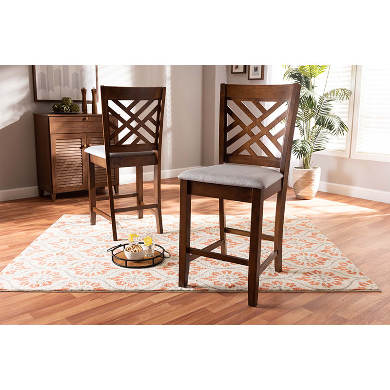 Upholstered Counter Stool with Solid Wood Frame, Grey, Walnut, Counter Stool (25” Seat Height)