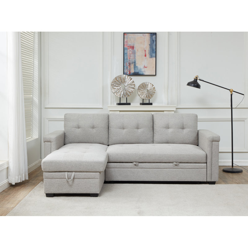 Raiyna Upholstered L-Shaped Sectional Reversible, Gray Polyester Blend