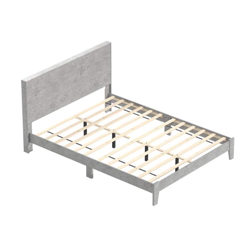 Lit plateforme avec tête de lit Allyannah, Gris béton frais, Grand