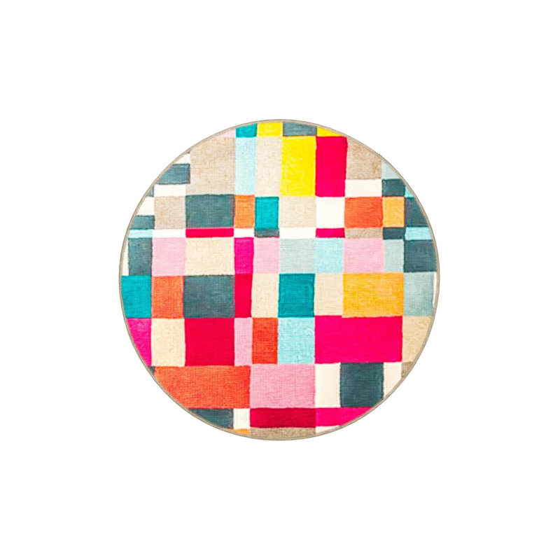 Multicolored Mixed Abstract Geometric Patterned Fringed Modern Decorative Carpet, Runner 2'6" x 6'7"