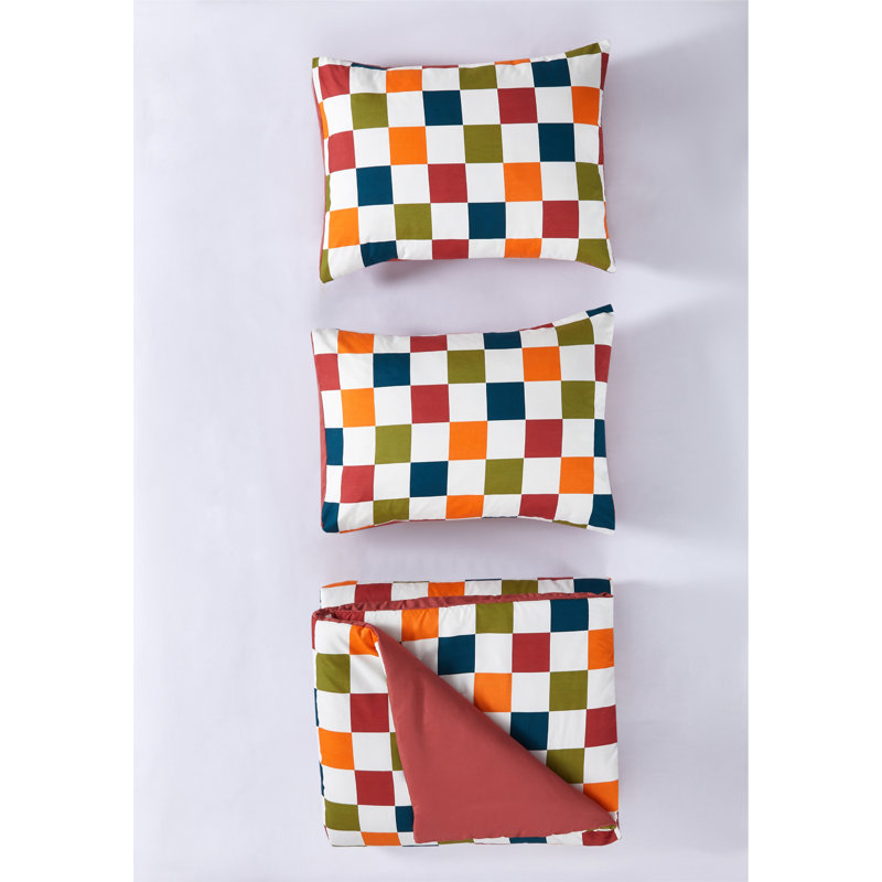 Ensemble d'édredon Urban Lifestyle, Blanc / vert / rouge / orange, Édredon double et 2 taies décoratives