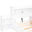 Lit plateforme avec rangement blanc à 2 tiroirs et lit gigogne simple, fabrication en bois, tiroirs pleine grandeur sans sommier, tablettes coulissantes, bois robuste