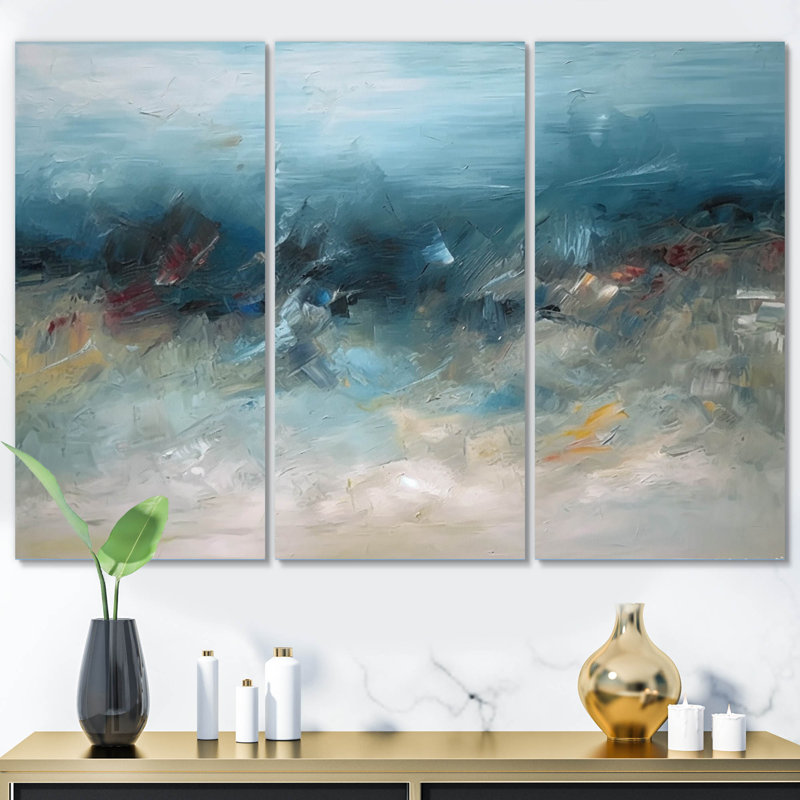 3 pièces l'horizon lointain dans des tons de bleu rétro II, H 40 po x l 60 po x P 1 po