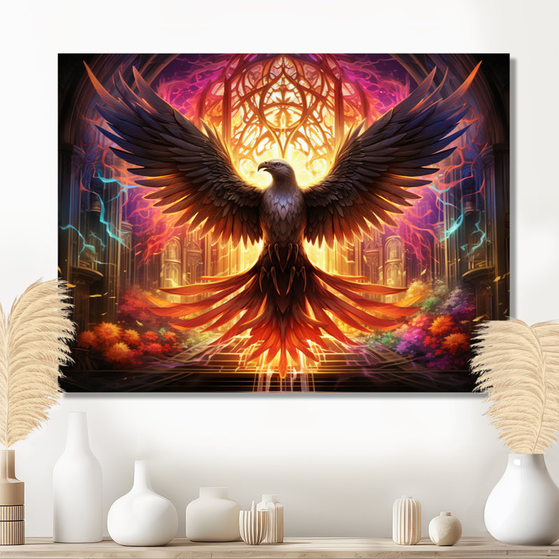Arc-en-ciel, Phoenix se levant des cendres - salon d'art mural Phoenix, H 12 po x l 20 po x P 1 po, Toile tendue