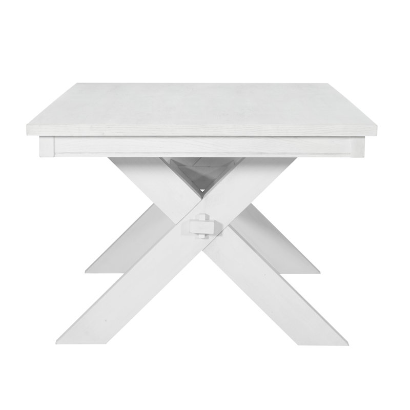 Smokey White 70" Solid Wood Rectangular Farmhouse Dining Table
