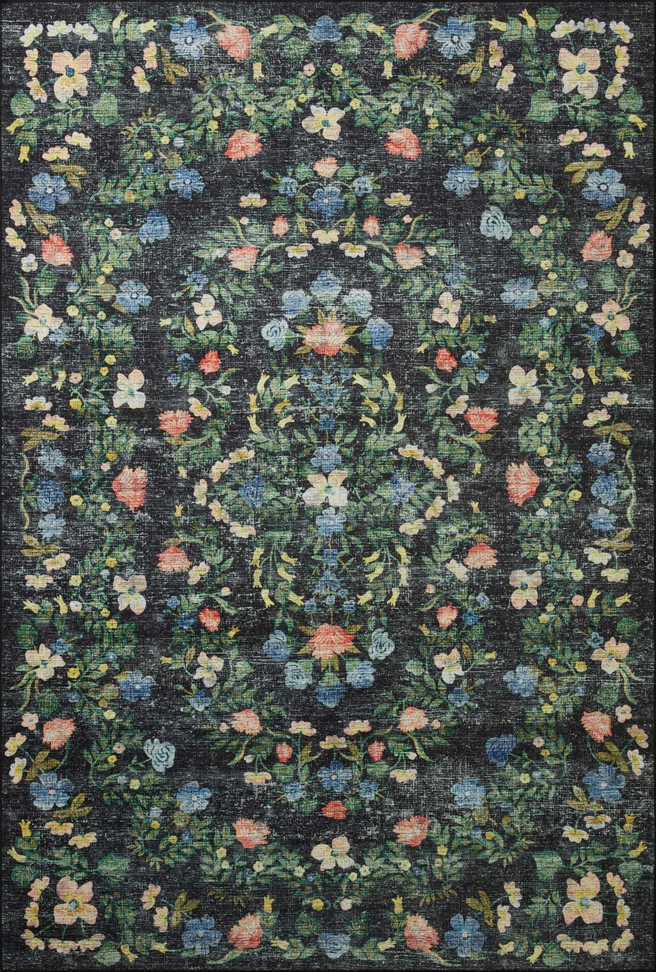 Red Barrel Studio® Black-Green Floral-Themed Pastel Woven Base Rug ...