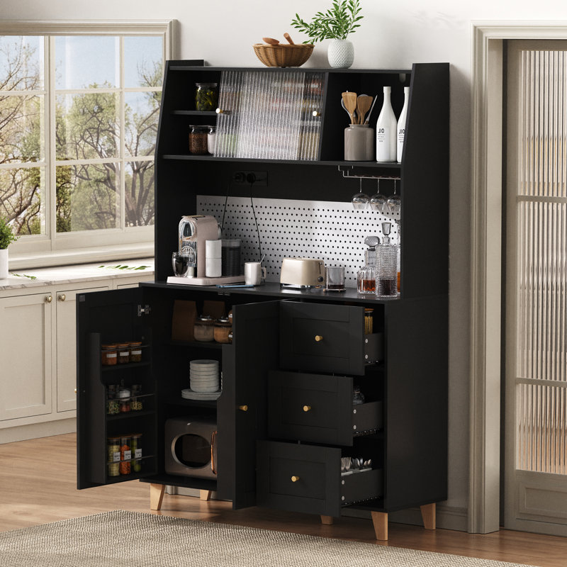 184cm Kitchen Pantry, Black