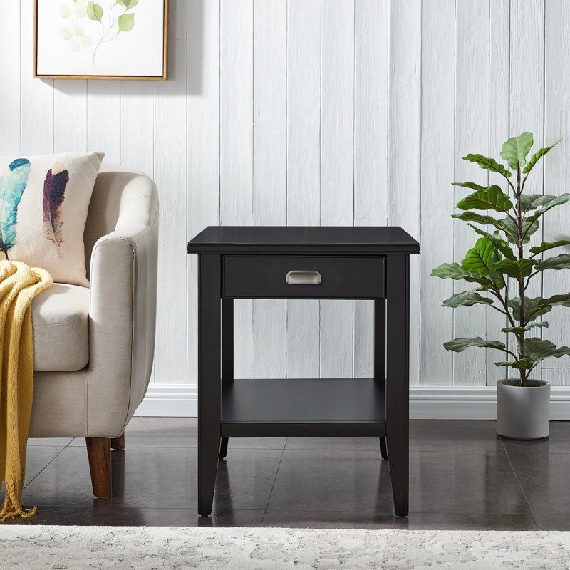 Laurent Solid + Manufactured Wood End Table with Drawer, Black