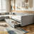 L-shape Upholstered Double Twin Size Daybed with Trundle and Drawer-128934838