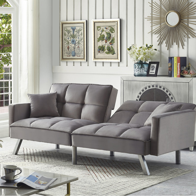 Syliva 80" Square Arm Sleeper Sofa Bed, Gray