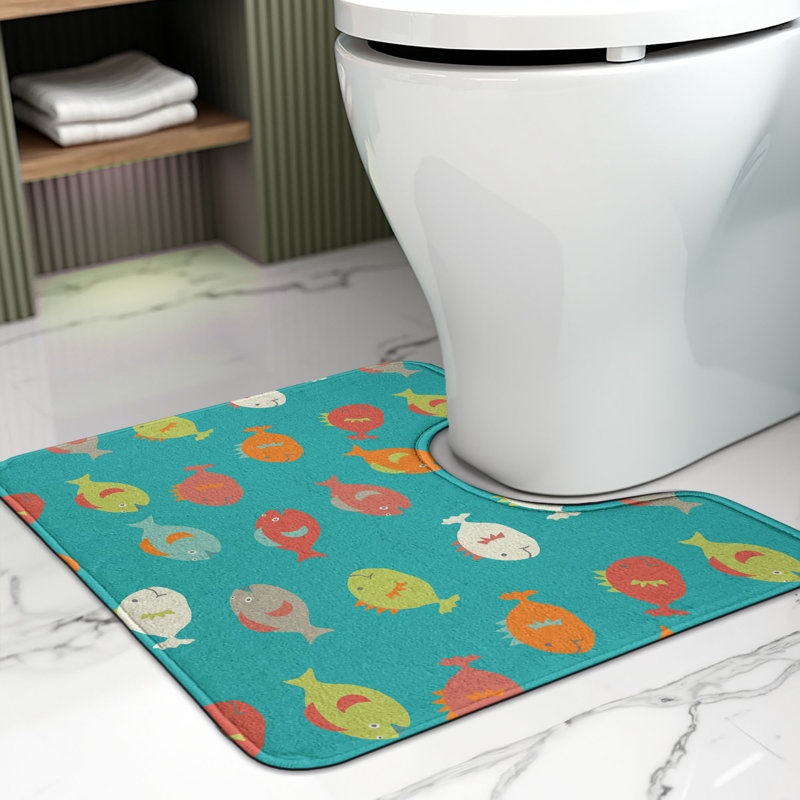  Fish Toilet Mat U-Shape Bathroom Rug 20" x 16" Multicolor
