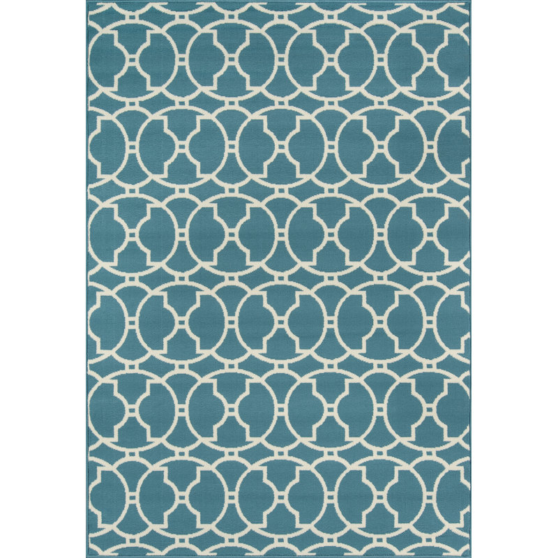 Tapis intérieur / extérieur bleu Yepez, Rectangle 2 pi 3 po x 4 pi 6 po