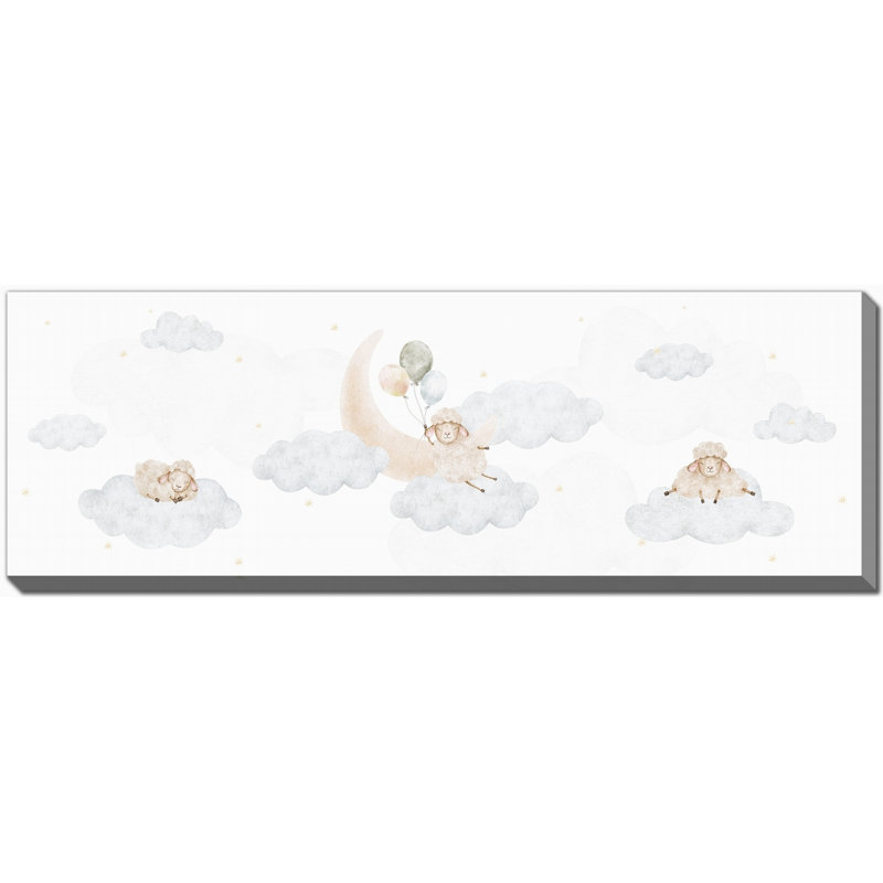 Mouton et nuages, art mural sur toile, H 12 po x l 36 po