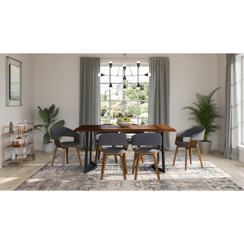 Ensemble de salle à manger industriel 7 pièces avec table en bois de manguier massif et 6 chaises rembourrées