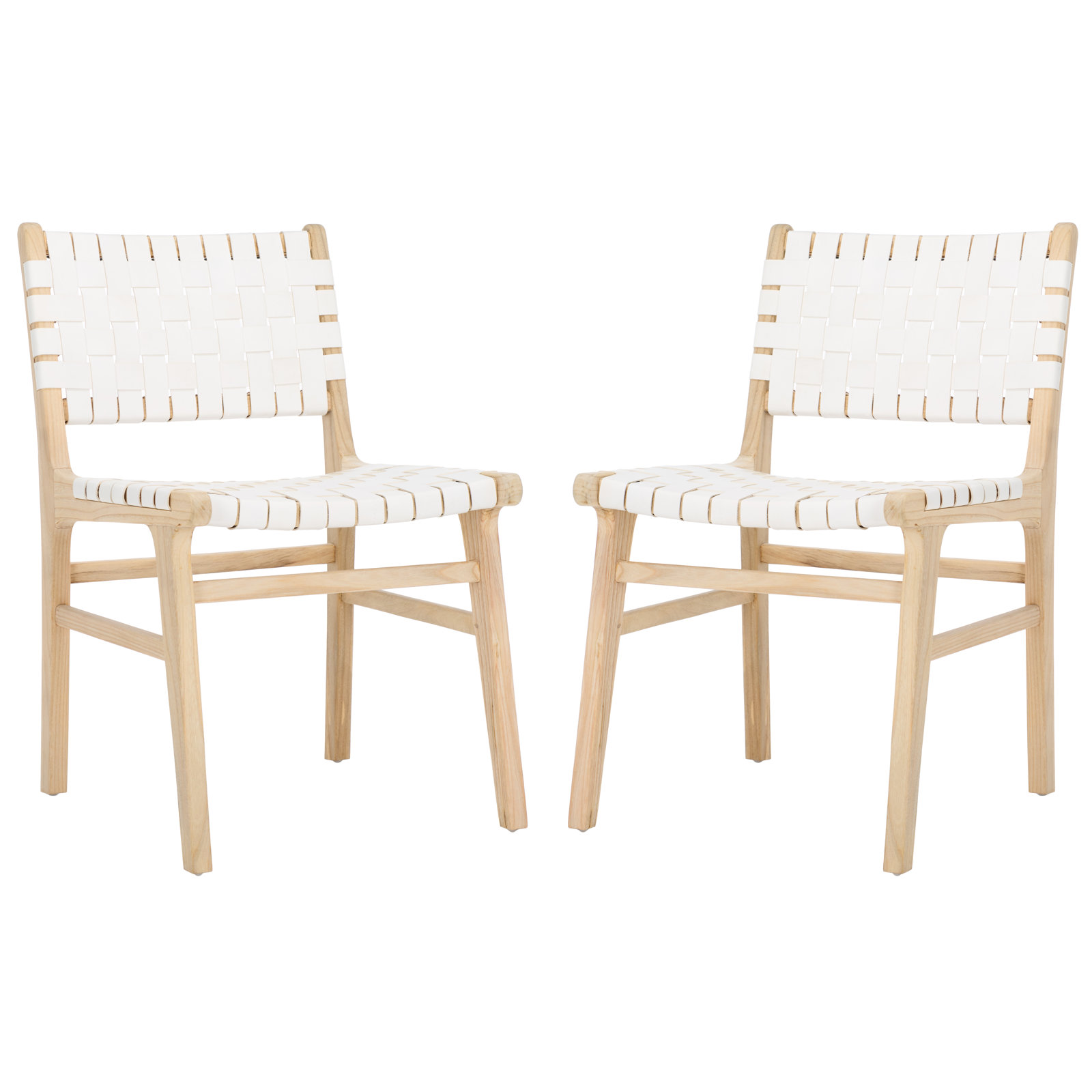 Alston Woven Leather & Solid Wood Dining Chair, White/Light Natural