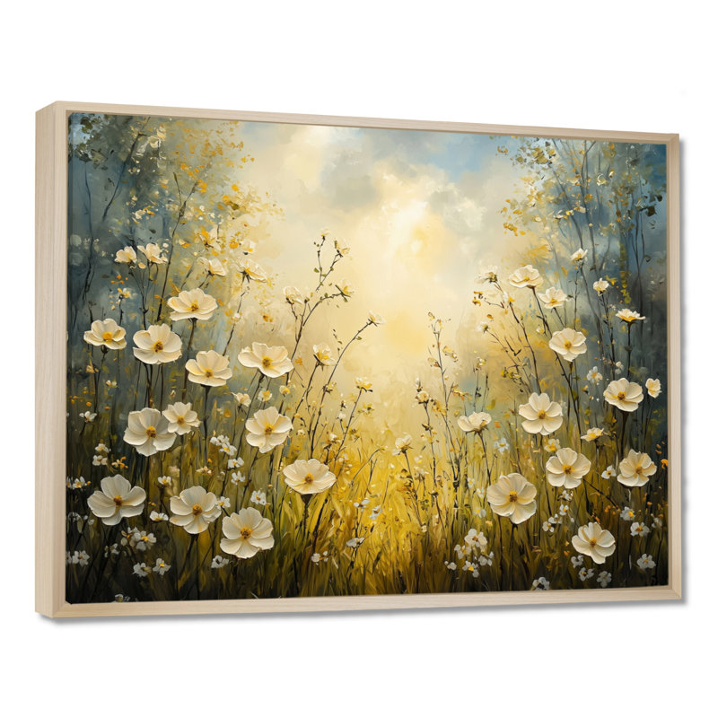 Ilyanna - Floral Wall Art, H 24 po x l 32 po, Impression encadrée flottante, Crème, crème