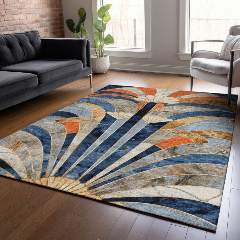 Tapis géométrique intérieur / extérieur lavable à la machine Chantille ACN2177, Rectangle 5 pi x 7 pi 6 po