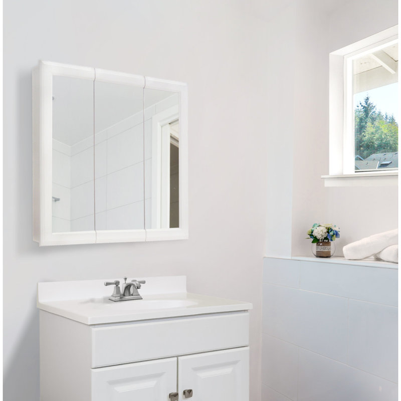 Bathroom Medicine Cabinet, Wall Mounted, 3 Mirror, Doors White, 24" x H 24" x W 4.5" x D