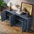63" Vintage Carved Sideboard Cabinet with Adjustable Shelves and Solid Wood Legs, Blue-782253754