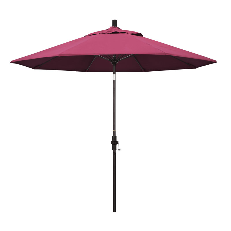 Parasol de marché Sunbrella® 9 pi Roverta, Toile Sunbrella® rose vif, Brun