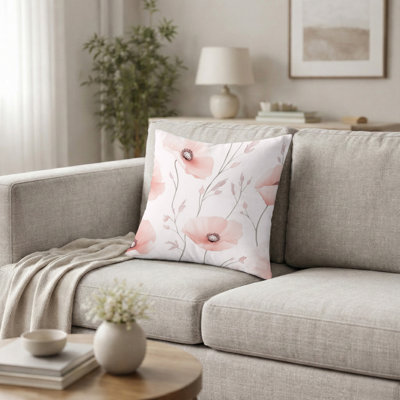 French Country Throw Pillow - Floral Blush Poppies Printed Cushion