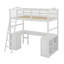 Lit mezzanine simple avec tiroirs, armoire, tablettes et bureau