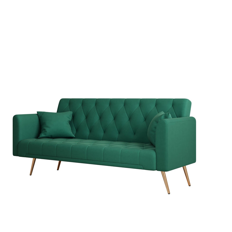 Velvet Sleeper convertible love seat sofa, American retro velvet, suitable for small living room, bedroom, Green Velvet