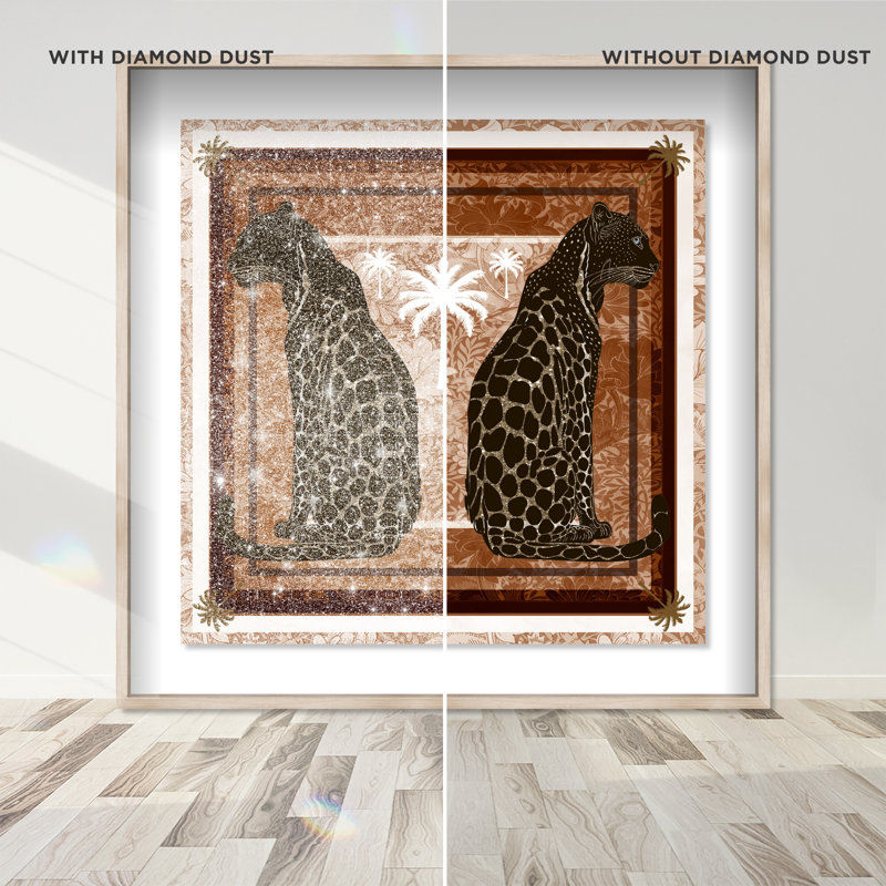 Casablanca Leopardo Shadowbox Animals Print by Oliver Gal, Black Frame, 12 x 12, 25.5"H x 25.5"W, Natural Oak Frame