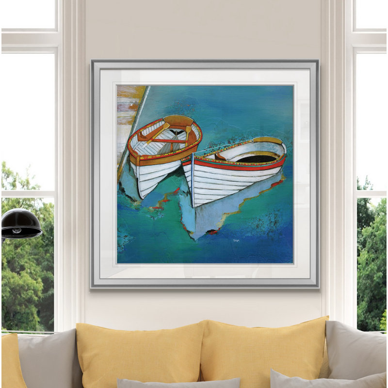 « plage reflection », peinture, H 16 po x l 16 po x P 1,5 po, Encadrement argenté