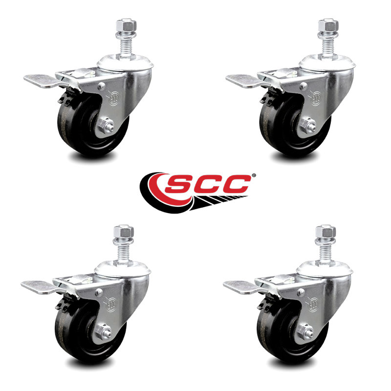 Swivel 12mm Threaded Stem Caster Set 2 Total Lock Brake SCC