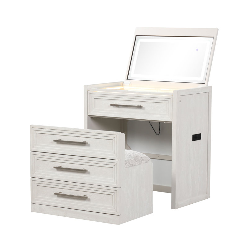 Ensemble coiffeuse et tabouret de maquillage Allisun Led, Blanc