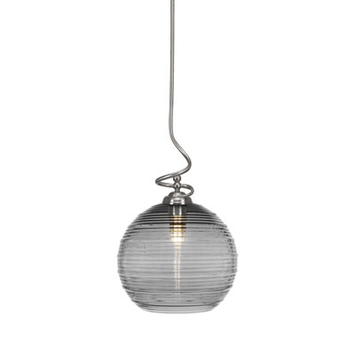 Capri Stem Hung Pendant Shown In Brushed Nickel Finish With 12" Smoke Ribbed Glass