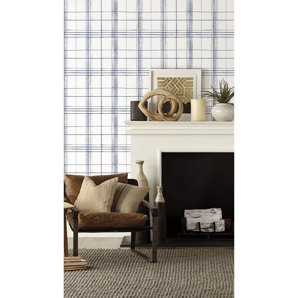 Ashling Plaid Wallpaper, Navy/White