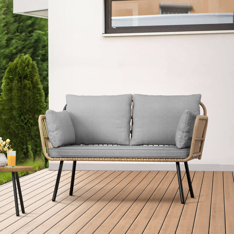 Causeuse d'extérieur avec coussins Hednesford, Gris clair, Naturel