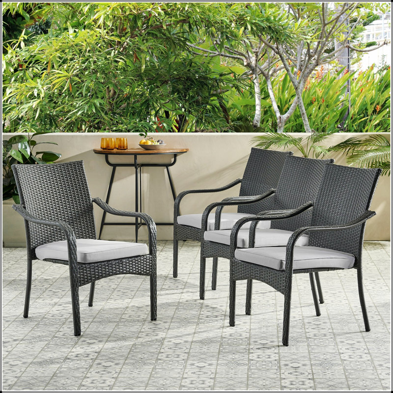 Outdoor PE Rattan Stacking Chair Set Of 4, Durable And Space-Saving For Patio And Garden Use